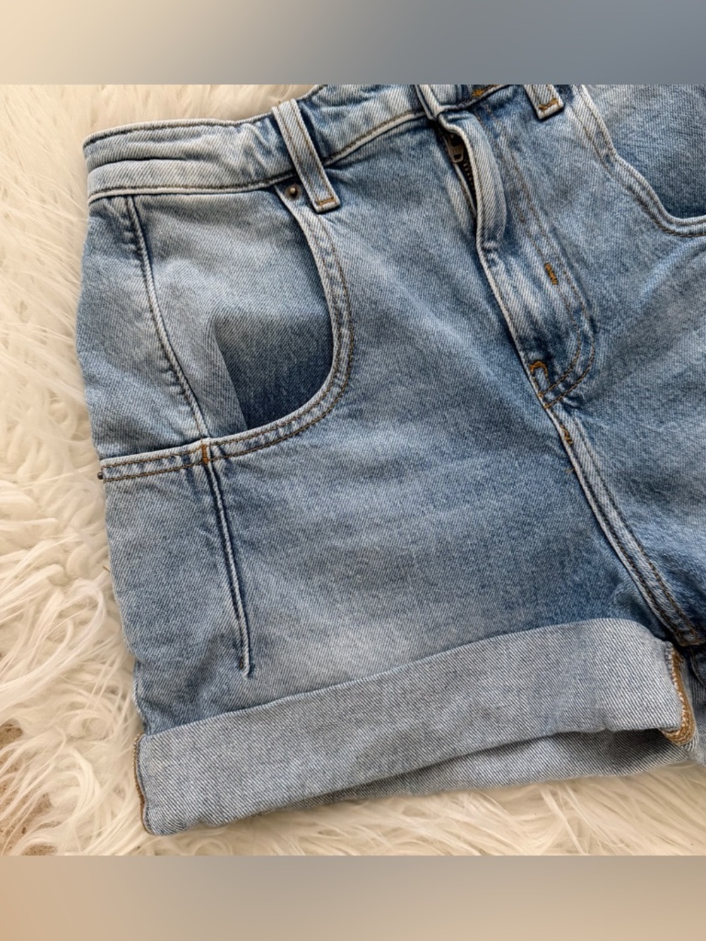 BDG Light Wash High-Rise Rolled Hem Denim Shorts - Picture 3 of 8